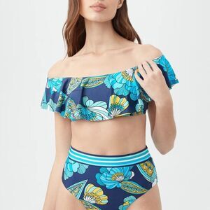 TRINA TURK SWIM Pirouette Off The Shoulder Ruffle Bandeau Swim Top Size 14